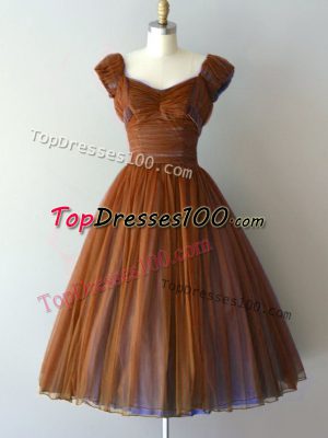 Wonderful Brown Cap Sleeves Chiffon Zipper Court Dresses for Sweet 16 for Prom and Party and Sweet 16