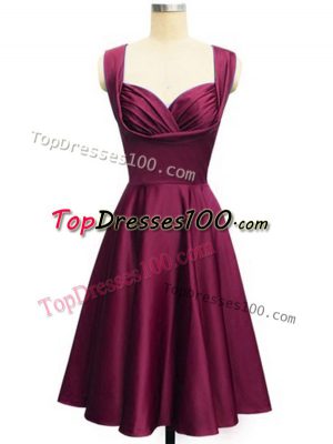 Custom Fit Burgundy Lace Up Wedding Guest Dresses Ruching Sleeveless Knee Length