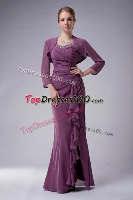 Stunning Floor Length Mermaid Sleeveless Purple Mother of Groom Dress Zipper