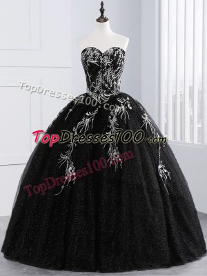 Tulle Sleeveless Floor Length 15 Quinceanera Dress and Embroidery