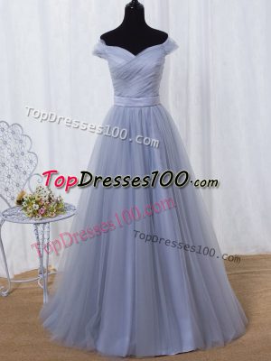 Exceptional Sleeveless Lace Up Floor Length Ruching and Belt Homecoming Dress