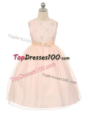 Fashion Tulle Scoop Sleeveless Lace Up Beading Party Dresses in Baby Pink