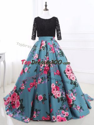 Shining Long Sleeves Lace and Appliques Backless Going Out Dresses with Multi-color Brush Train