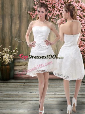 Custom Fit Off The Shoulder Sleeveless Wedding Dresses Mini Length Embroidery White Organza