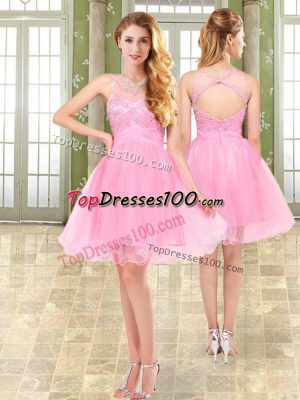 Beading Prom Evening Gown Pink Side Zipper Sleeveless Mini Length