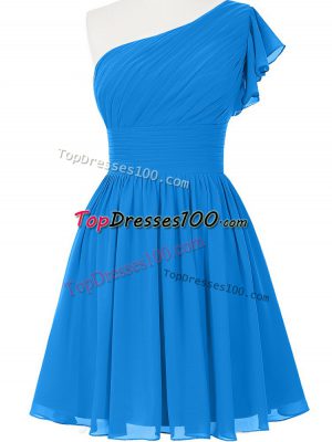 Blue Sleeveless Mini Length Ruching Side Zipper Evening Dress