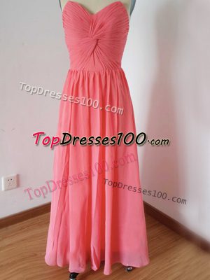 Watermelon Red Sweetheart Zipper Ruching Bridesmaid Dress Sleeveless