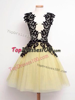 Customized Gold Bridesmaid Dress Prom and Party and Wedding Party with Lace Straps Sleeveless Lace Up
