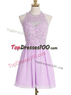 Eye-catching Lavender Sleeveless Knee Length Appliques Lace Up Dama Dress for Quinceanera