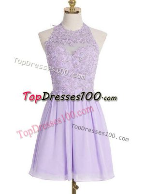 Dazzling Sleeveless Knee Length Lace Lace Up Bridesmaid Gown with Lavender