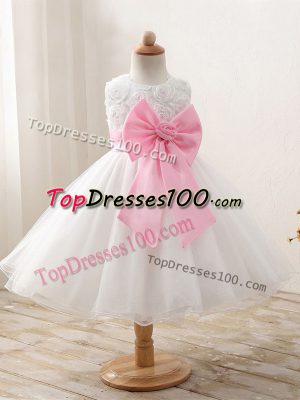 White Scoop Zipper Bowknot Teens Party Dress Sleeveless