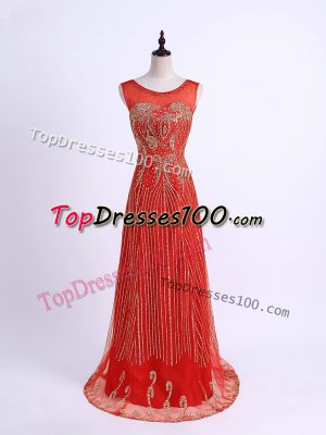 Excellent Floor Length Column/Sheath Sleeveless Red Prom Dress Zipper