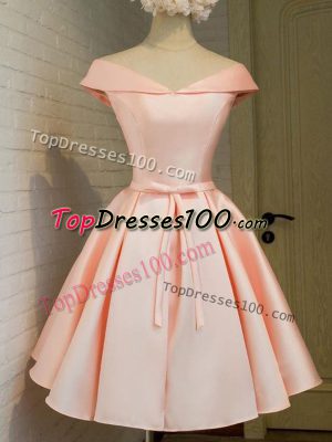 Perfect Taffeta Cap Sleeves Knee Length Bridesmaid Dress and Belt