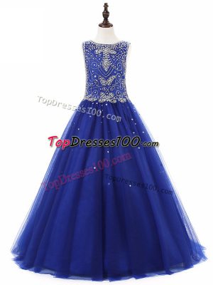 Fashion Royal Blue Sleeveless Tulle Lace Up Little Girl Pageant Gowns for Wedding Party