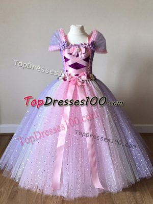 Charming Multi-color Cap Sleeves Sequins and Bowknot Floor Length Little Girls Pageant Gowns