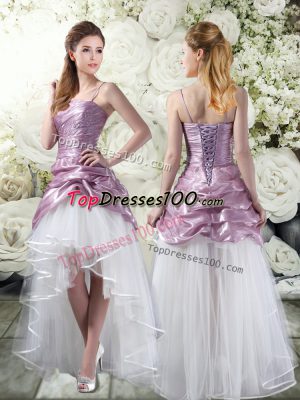 High Low Lace Up Wedding Dress White And Purple for Wedding Party with Ruffles