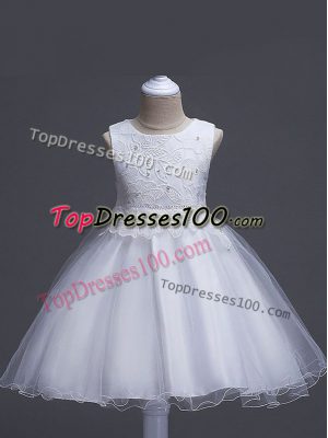 Knee Length Ball Gowns Sleeveless White Flower Girl Dresses Zipper