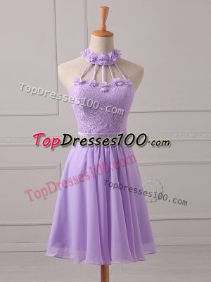 Sleeveless Mini Length Lace and Appliques Lace Up Wedding Guest Dresses with Lavender