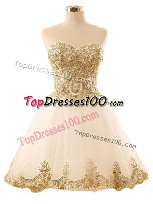 Mini Length Champagne Prom Evening Gown Sweetheart Sleeveless Lace Up