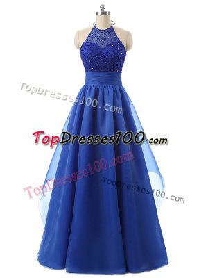 Floor Length A-line Sleeveless Blue Homecoming Dress Zipper
