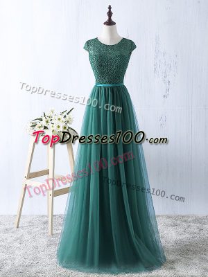 Sleeveless Beading Zipper Prom Dress with Green