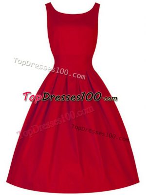 Hot Sale Sleeveless Taffeta Knee Length Lace Up Vestidos de Damas in Red with Ruching