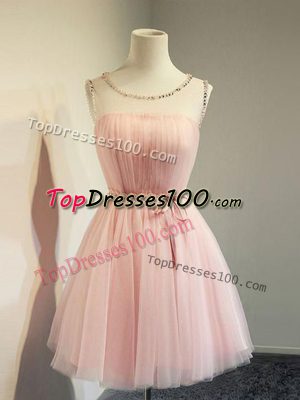 Long Sleeves Knee Length Belt Lace Up Quinceanera Court Dresses with Baby Pink