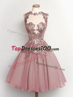 Charming High-neck Sleeveless Chiffon Wedding Party Dress Lace Lace Up