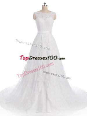Cute White Sleeveless Lace Clasp Handle Wedding Gown
