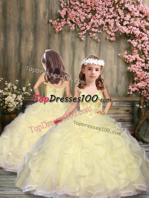 Tulle Sleeveless Floor Length Little Girls Pageant Gowns and Beading and Ruffles