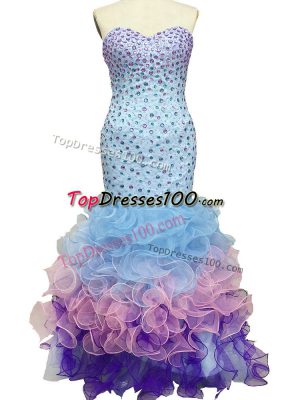 Elegant Multi-color Evening Gowns Prom and Party and Military Ball with Beading and Ruffles Sweetheart Sleeveless Lace Up