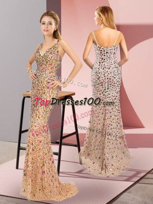 Custom Made Champagne Prom Party Dress Straps Sleeveless Brush Train Zipper