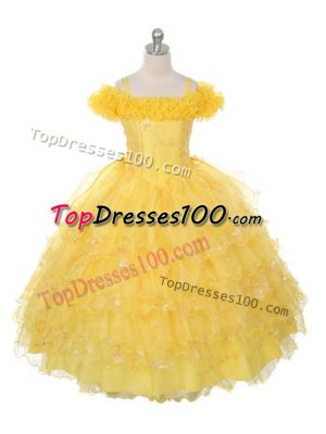 Off The Shoulder Sleeveless Organza Little Girl Pageant Dress Ruffles and Ruffled Layers Lace Up