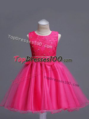 Enchanting Hot Pink Ball Gowns Scoop Sleeveless Organza Knee Length Zipper Lace Custom Made