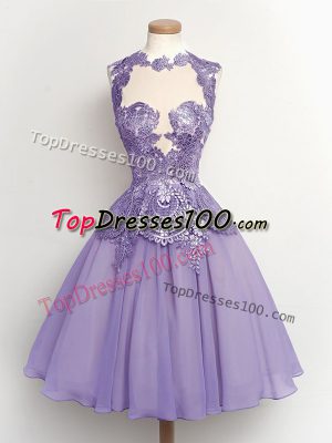 Lilac Sleeveless Lace Knee Length Wedding Party Dress