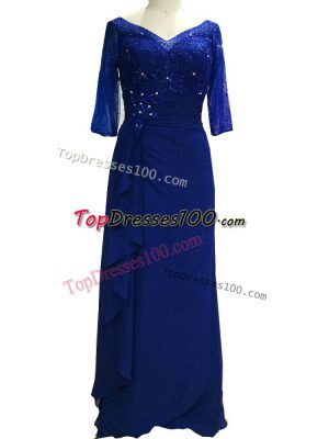 Luxury V-neck Sleeveless Zipper Mother of the Bride Dress Royal Blue Chiffon