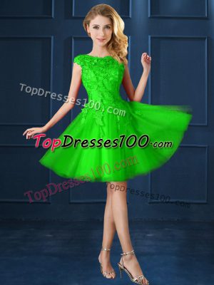 Lace and Belt Dama Dress for Quinceanera Lace Up Cap Sleeves Knee Length