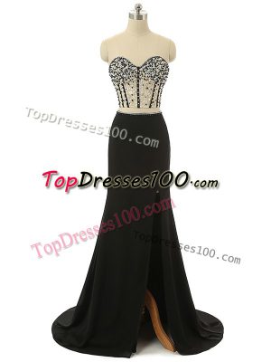 Glorious Black Sleeveless Brush Train Beading Red Carpet Gowns