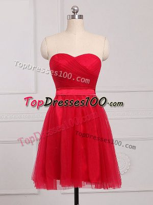 Tulle Sweetheart Sleeveless Zipper Ruching Court Dresses for Sweet 16 in Red
