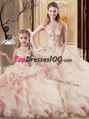 Tulle Sleeveless Quinceanera Dress Brush Train and Beading and Ruffles