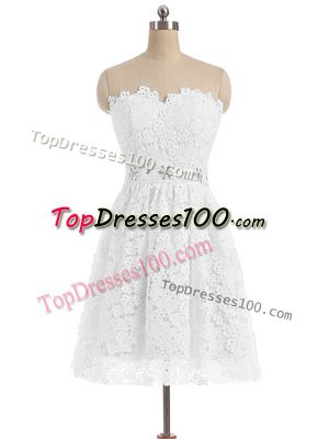 Colorful White Zipper Prom Party Dress Beading and Lace and Appliques Sleeveless Knee Length