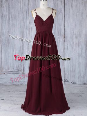 Empire Quinceanera Dama Dress Burgundy Straps Chiffon Sleeveless Floor Length Zipper