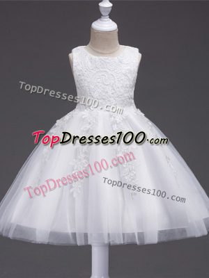 Scoop Sleeveless Zipper Flower Girl Dresses White Tulle