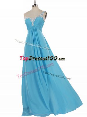 Customized One Shoulder Sleeveless Zipper Quinceanera Dama Dress Aqua Blue Chiffon