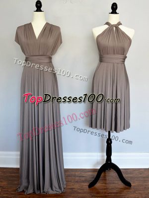Captivating Grey Halter Top Lace Up Ruching Bridesmaid Dress Sleeveless
