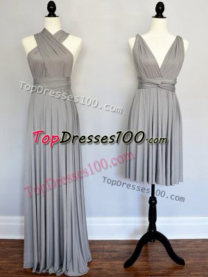Sumptuous Sleeveless Floor Length Ruching Lace Up Court Dresses for Sweet 16 with Grey