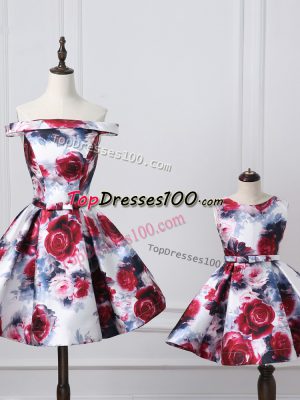 Multi-color Lace Up Off The Shoulder Belt Evening Dress Printed Sleeveless