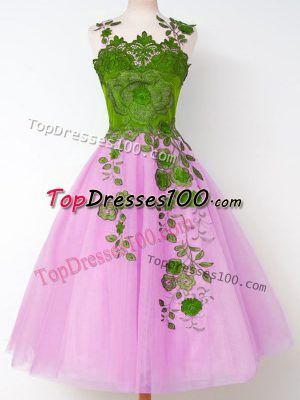 Gorgeous Tulle Sleeveless Knee Length Bridesmaids Dress and Appliques
