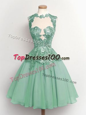 Knee Length Light Blue Court Dresses for Sweet 16 High-neck Sleeveless Lace Up