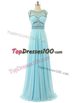 Aqua Blue Empire Beading Prom Gown Zipper Chiffon Sleeveless Floor Length